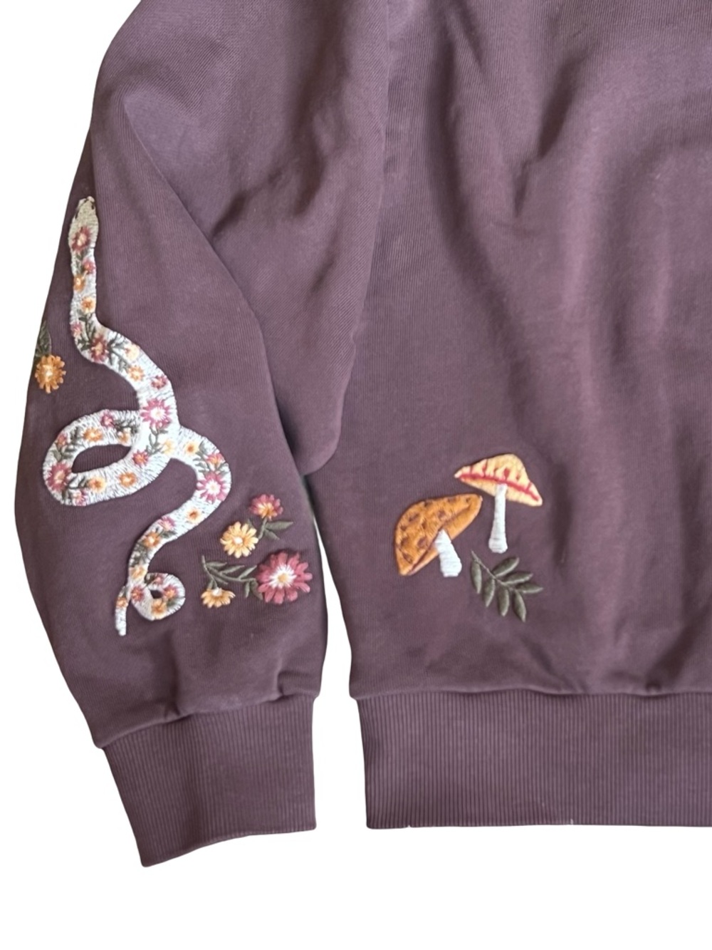 Anthropolgie Driftwood Hallucination Teddy Brown Embroidery Sweatshirt Size S - Picture 11 of 14